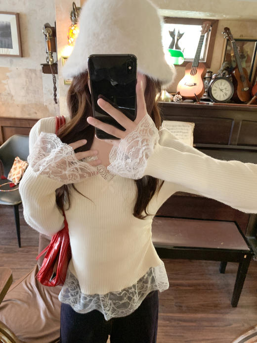 <曾小咸推荐>3.1现货秒杀！微信超特价！韩系v领蕾丝花边毛针织衫 日常129.99 立减60 秒杀69.99！淡粉色麻花v领毛衣 秒杀129.99！！ 商品图12