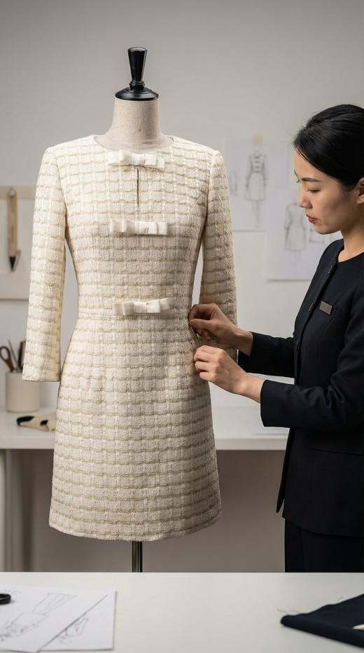 圆领钉珠蝴蝶结收腰连衣裙 商品图2