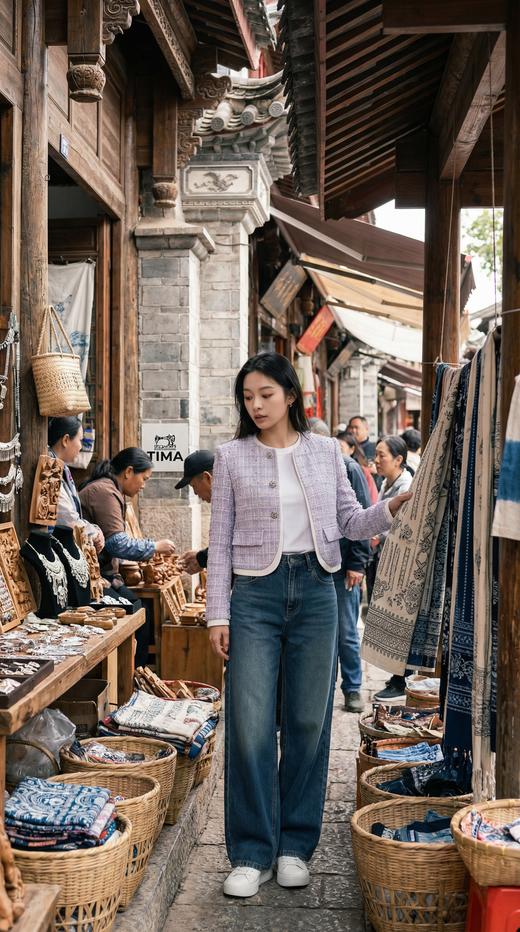 圆领单排三粒扣拼色小香外套 商品图9