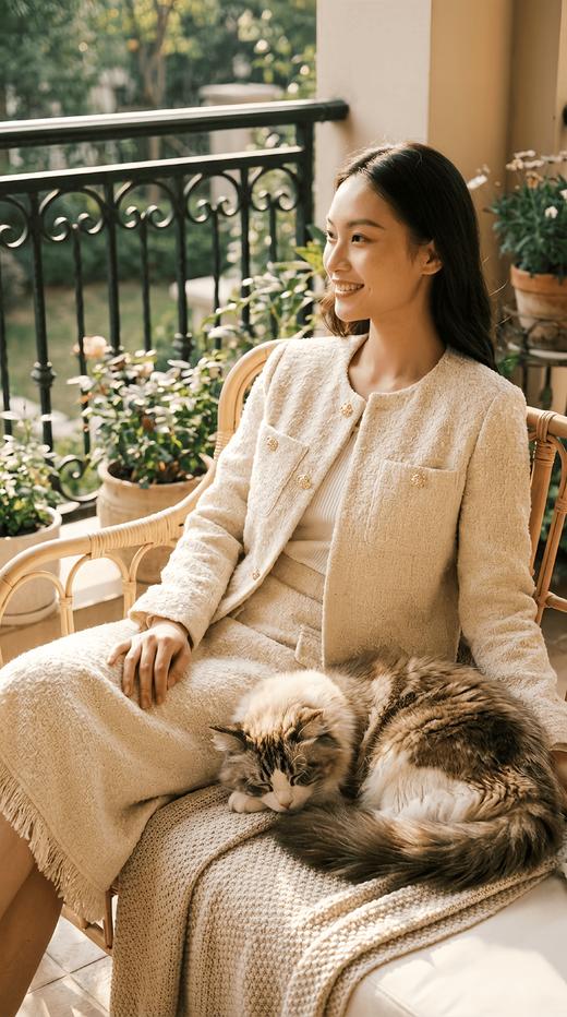 HN 名媛袖口驼鸟毛摆虚边小香外套 商品图6