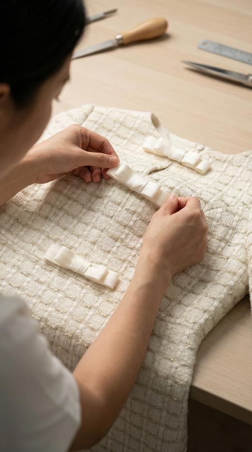 圆领钉珠蝴蝶结收腰连衣裙 商品图1