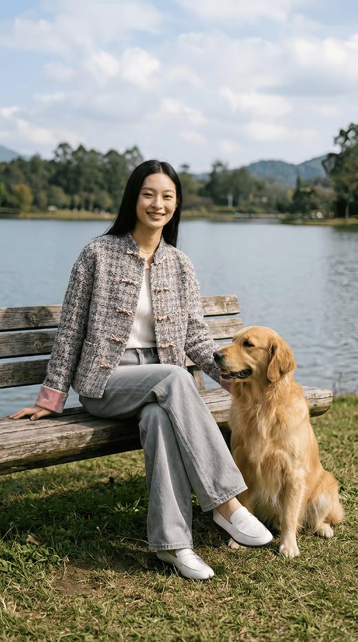 中式撞色拼接袖前短后长立领外套 商品图2