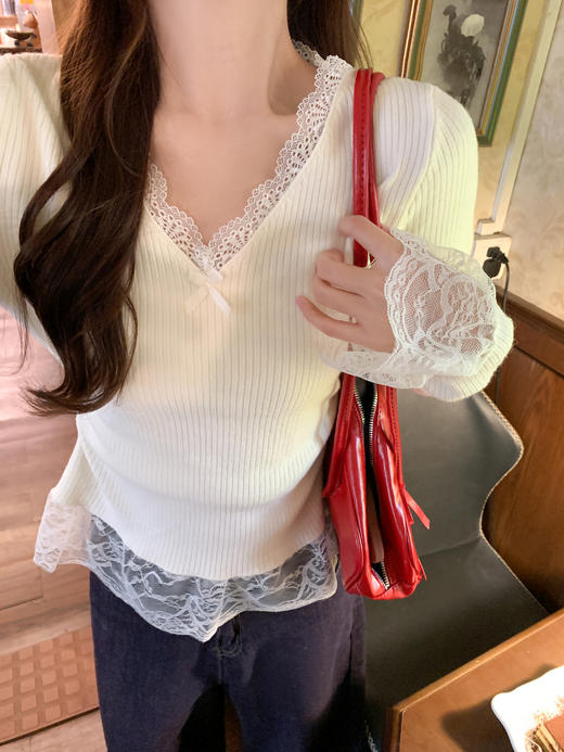 <曾小咸推荐>3.1现货秒杀！微信超特价！韩系v领蕾丝花边毛针织衫 日常129.99 立减60 秒杀69.99！淡粉色麻花v领毛衣 秒杀129.99！！ 商品图8