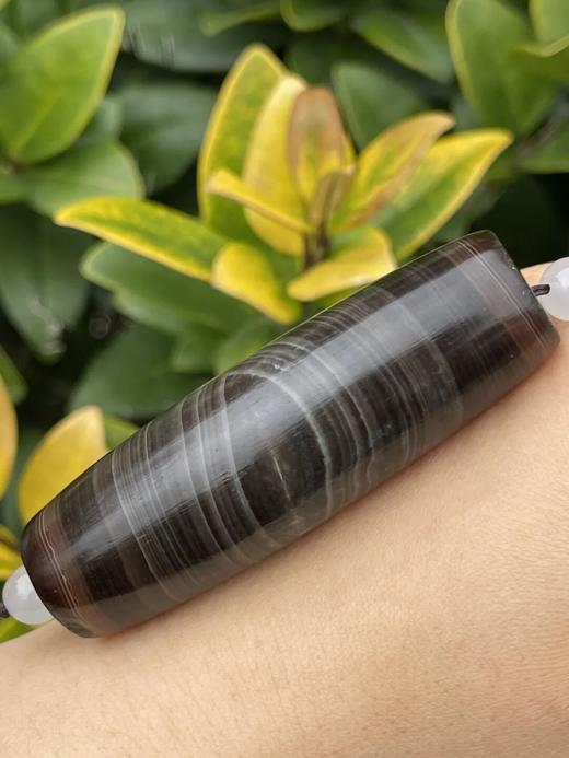 糖褐色底细白线缠丝玛瑙大勒子，顺丰包邮 商品图0