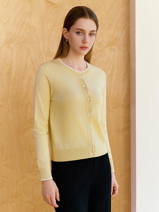 【圆领针织开衫】26年春夏新品女士撞色棉质开衫外套 商品图1