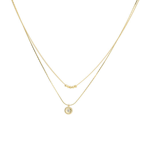 三彩2026新款轻奢风双层叠戴钻饰圆盘吊坠项链小众设计层次感女 商品图2