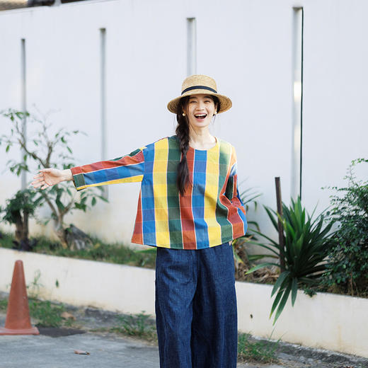 绽放109朵/织彩·汉麻棉圆领长袖提花面料彩色短T春夏松弛感T恤女 商品图1