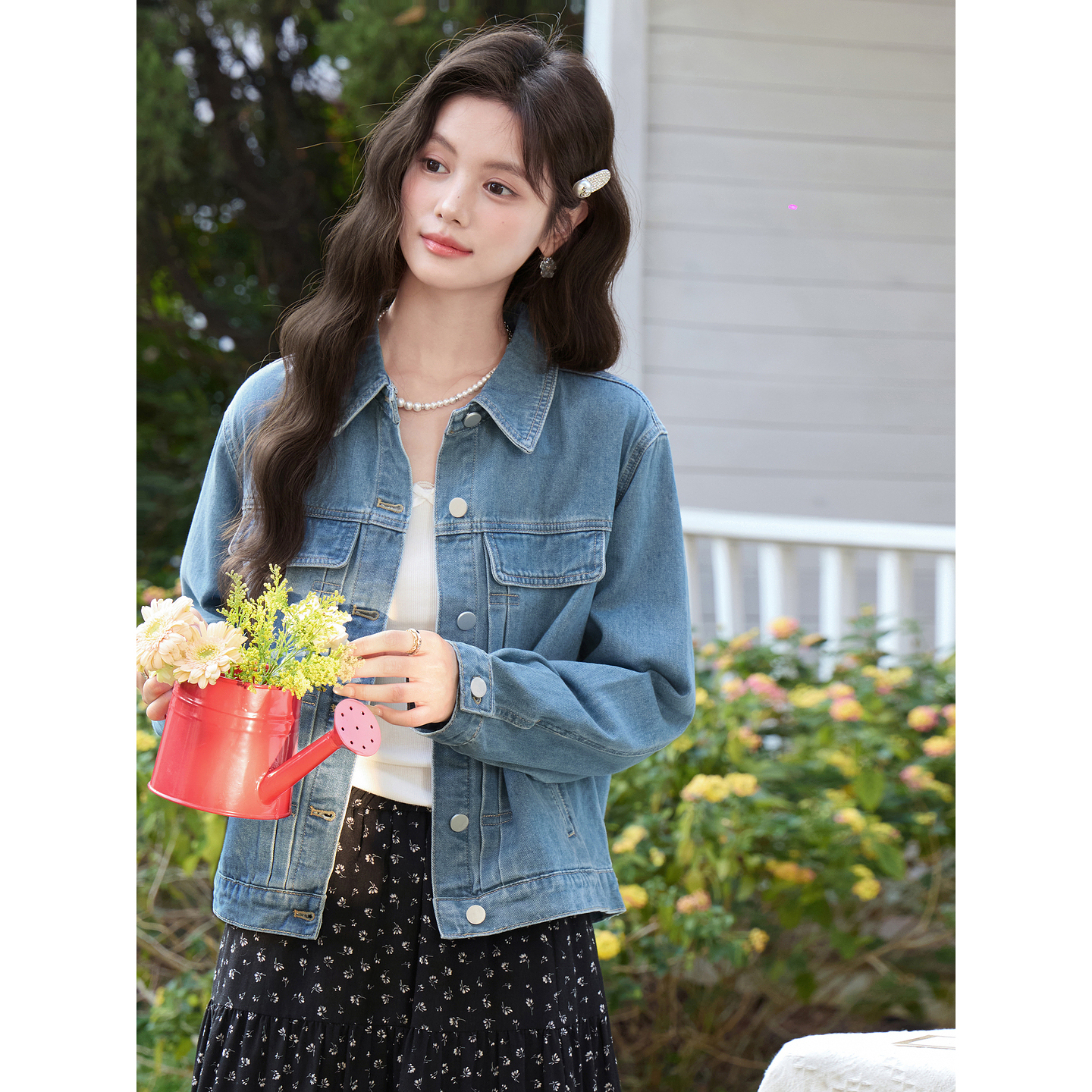 鹿向南「花漾佳人」韩系巨好看2026新款春季蓝色宽松牛仔短外套女