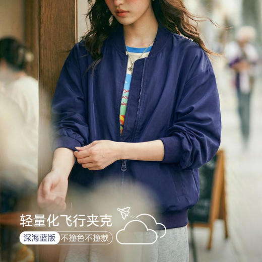 马登深蓝色美式复古轻薄款飞行员夹克棒球立领休闲工装外套女士春 商品图0