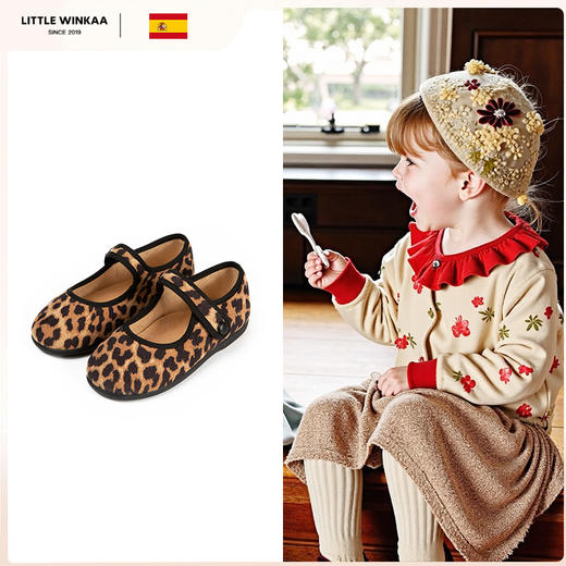 西班牙little winkaa女儿童夏季豹纹休闲风舞蹈鞋方头老北京布鞋浅口LW43058 商品图2