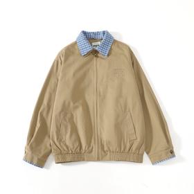 F022766设计感双领复古格纹工装夹克外套