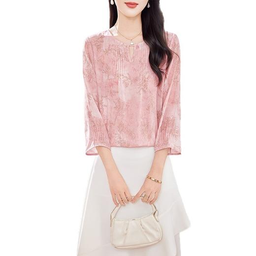 KQ-2026新九分袖T恤印花上衣春夏新款洋气小衫中老年气质衬衣桑蚕丝 商品图4