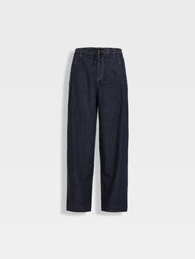 callisto蓝色阔腿落裆原色牛仔弯刀裤