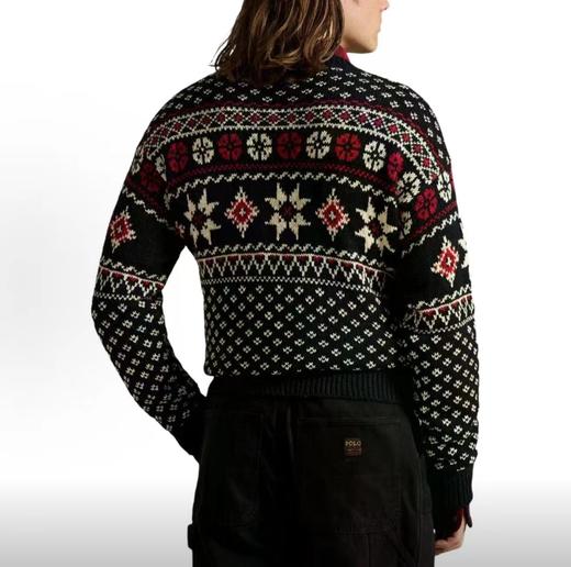 F022746黑底菱格交织红白提花限定秀款羊毛拼色毛衣针织衫 商品图9