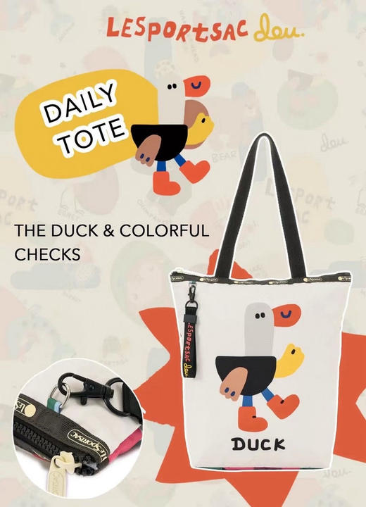 原单正品LeSportsac乐播诗X逗鸭 《100只动物》 系列托特包不规则手绘彩色格子
尺寸：上口33cm 下口24cm 高35cm 底宽 10cm 商品图9