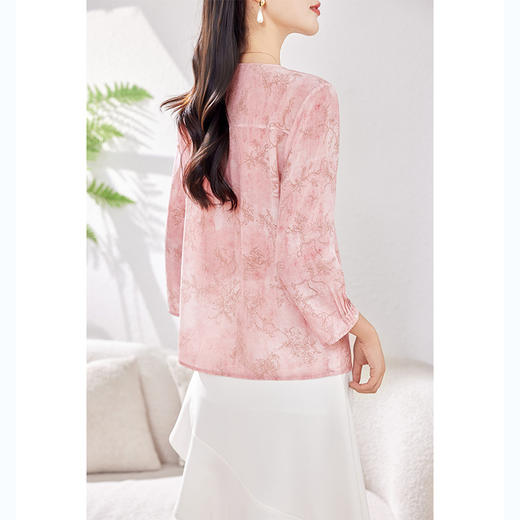 KQ-2026新九分袖T恤印花上衣春夏新款洋气小衫中老年气质衬衣桑蚕丝 商品图3