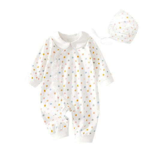 婴儿连体衣女宝宝新生儿无骨春秋纯棉哈衣送帽子婴幼儿童装爬服 商品图4