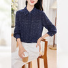 KQ-时尚真丝宽松休闲上衣蓝色格纹2026春季新款桑蚕丝牛仔休闲衬衫女 商品缩略图0