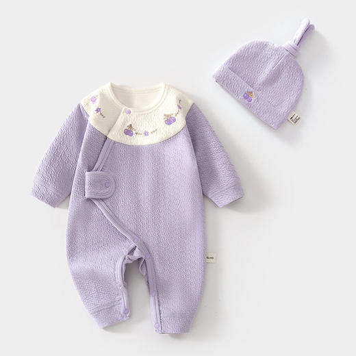 新生儿婴儿蝴蝶衣舒绒连体衣宝宝春秋送帽子爬服初生和尚服哈衣 商品图0