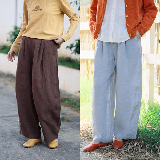 特绽放143朵/踏青裤·汉麻面料前腰捏褶休闲裤女宽松显瘦阔腿长裤 商品图0