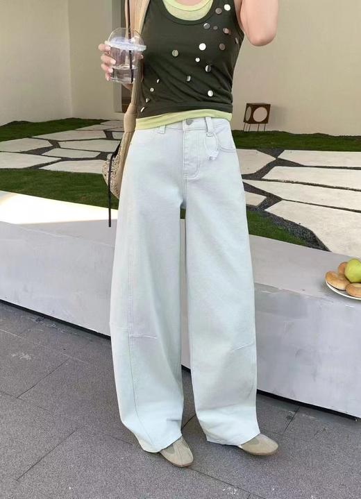 F022722日系工装牛仔裤女春季显瘦宽松阔腿裤微弯刀休闲裤 商品图8