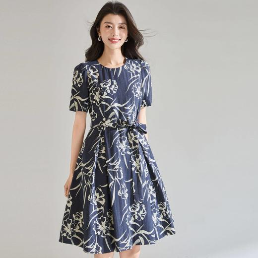 「高货sh」全新升级【铂金会员284/天猫379/差价95】(22653)洛诗琳气质亚麻混纺连衣裙2026春夏新款大摆收腰伞裙女 商品图1