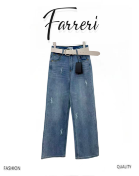 YSL 26年早春系列 *新款刺绣字母烫钻牛仔直筒裤