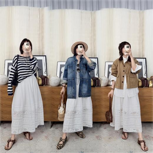 【贝拉推荐】灵魂契合 100%全棉白色A字半裙 蕾丝刺绣法式混搭 波西米亚风格度假日常都合适 橡筋腰头不挑身材 商品图0