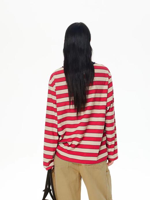 F022720设计师款复古萌趣红条纹上衣长袖T恤 商品图3