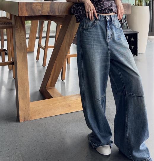 PanYiXiu/潘依绣100%棉小众复古水洗褶皱简约百搭直筒牛仔裤 S9692 商品图1