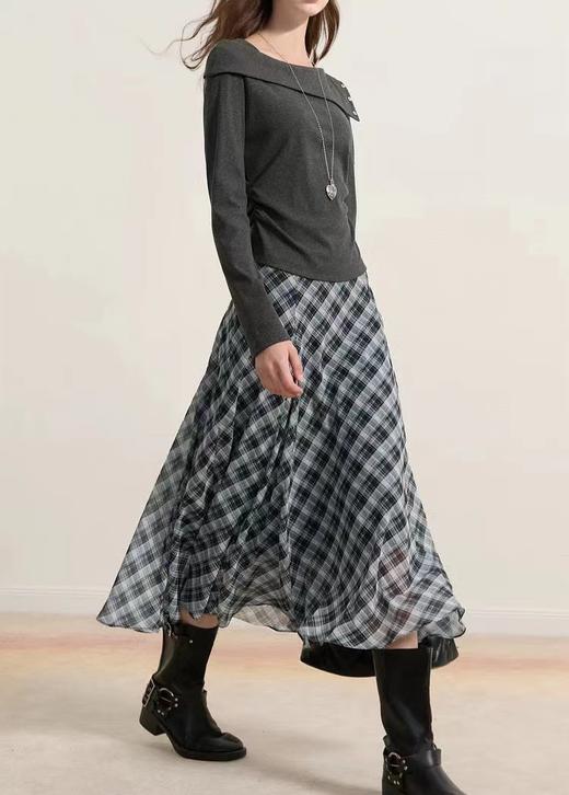 F022798春季新款长袖简约T恤套头上衣一字肩修身针织衫 商品图7