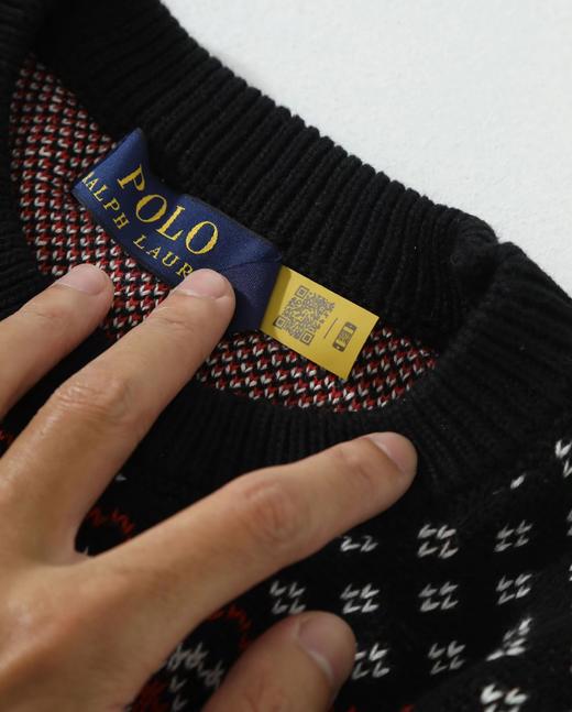 F022746黑底菱格交织红白提花限定秀款羊毛拼色毛衣针织衫 商品图11