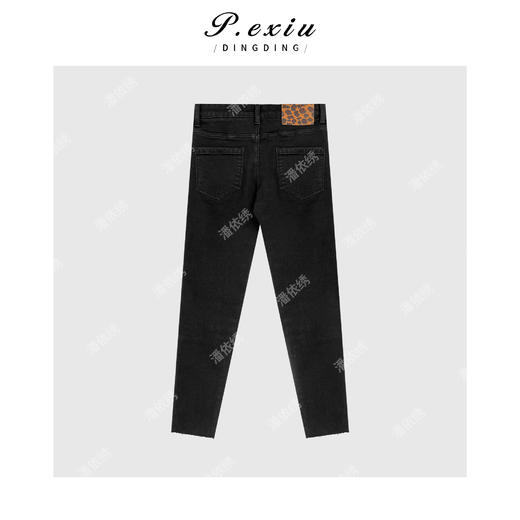 A008潘依绣丁丁宠粉【发热小火山】秋冬磨绒拼接豹纹牛仔长裤D6735 商品图2