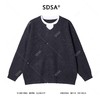 SDSA男士秋冬新款痞帅男装韩版撞色竖纹圆领假两件毛衣慵懒风毛衣 商品缩略图0