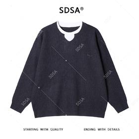 SDSA男士秋冬新款痞帅男装韩版撞色竖纹圆领假两件毛衣慵懒风毛衣