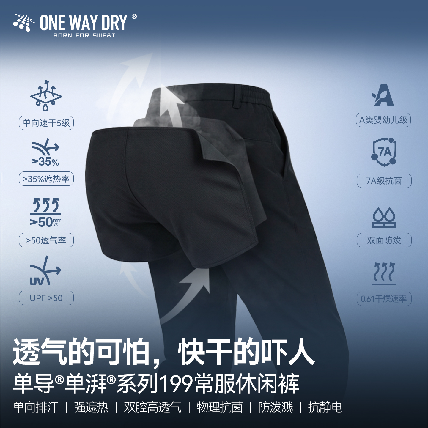 单导单湃常服休闲裤男商务百搭直筒速干防泼透气长裤抗菌防静电