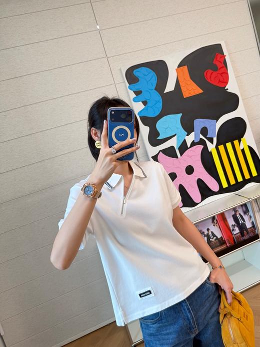 缪缪 新款来袭 斜拉链长袖POLO衫 蓝色/白色(MM) 商品图9