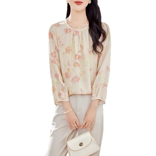 KQ-田园风法式浪漫碎花真丝衫温柔宽松衬衣氛围感桑蚕丝长袖衬衫圆领 商品图4