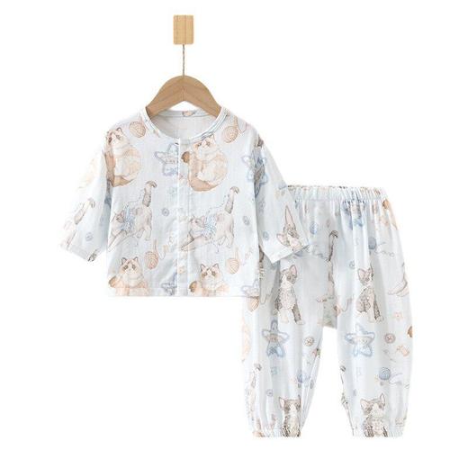 婴儿纱布套装宝宝家居服长袖竹纤维上衣裤子儿童夏季空调服女童 商品图4