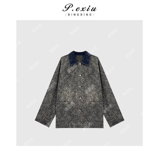 A008潘依绣丁丁宠粉高级感复古豹纹灯芯绒拼接牛仔外套 85539 商品图0