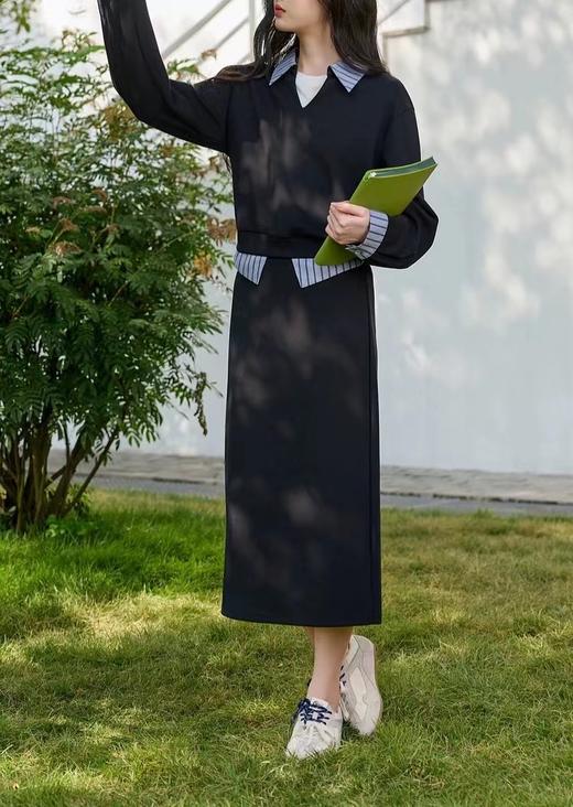 F022724套头翻领上衣直筒高腰半身裙两件套卫衣套装 商品图4