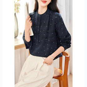 KQ-2026年春季桑蚕丝新款小复古气质立领波点设计感上衣长袖宽松衬衫