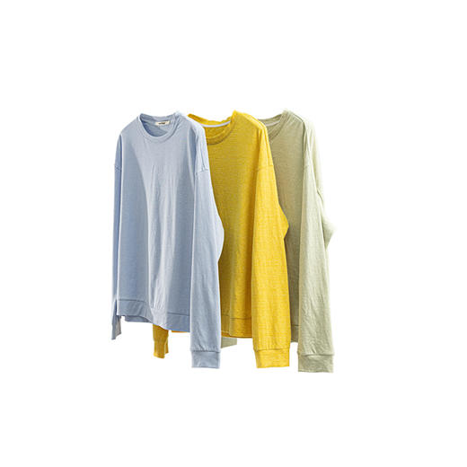 特绽放139朵/花的名字·圆领色织超细条纹落肩长袖卫衣版型T恤女 商品图4