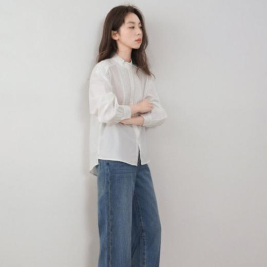 （3310条纹木耳边-蓝色，预售5天发货）春季松弛感新款衬衫，AVANN 棉&缎面&雪纺，多款式可选 商品图3