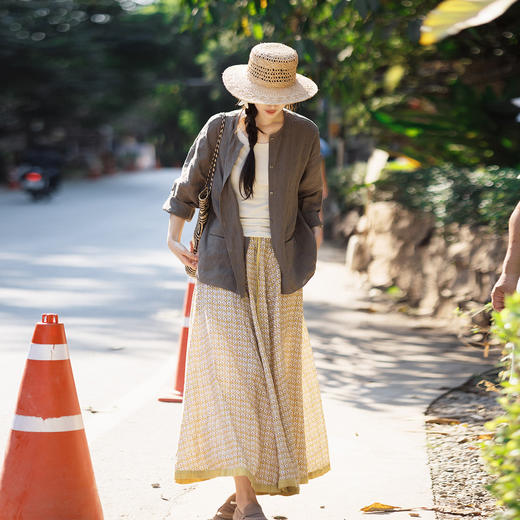 特绽放156朵/闲适小衫·汉麻圆领开襟落肩长袖衬衫女百搭春季新款 商品图1