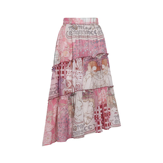 两三事 朝花未拾 2026春季新款森女风印花布拼接不对称高腰半身裙 商品图4