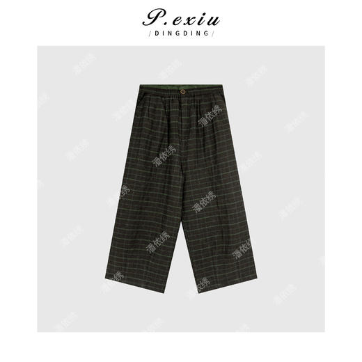 A008潘依绣丁丁宠粉文艺风绿格休闲松紧带棉裤 Q6731 商品图0