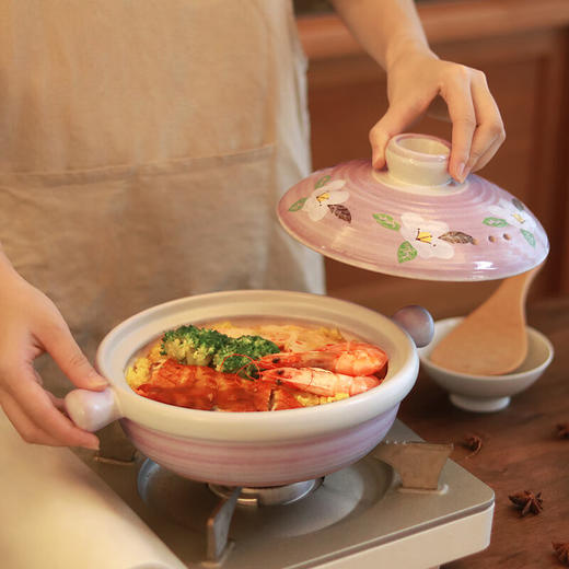 万土烧 土锅家用陶瓷釉下彩砂锅 宽口浅身煲仔饭锅明火燃气灶适用 暮山紫3号(适合3-5人） 3.5L 商品图3