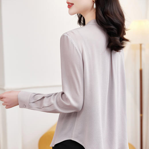 KQ-重磅真丝上衣女长袖衬衫2026春装新款韩版洋气纯色桑蚕丝上衣小衫 商品图3