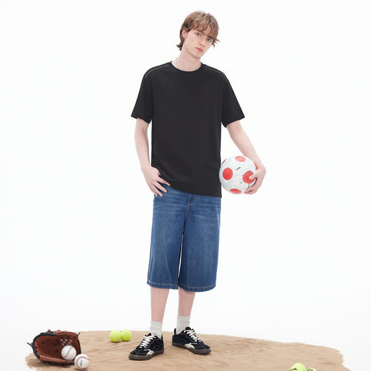 gxgjeans男装  【男女同款】超好搭新品T恤多色可选肩部嵌条休闲宽松圆领短袖t恤男 26夏新品 商品图4